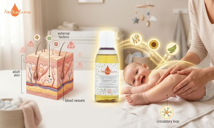 Dầu massage NeBiolina dịu lành cho làn da trẻ sơ sinh