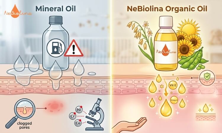 Dầu massage hữu cơ NeBiolina vượt trội hơn hẳn các loại Mineral Oil thông thường