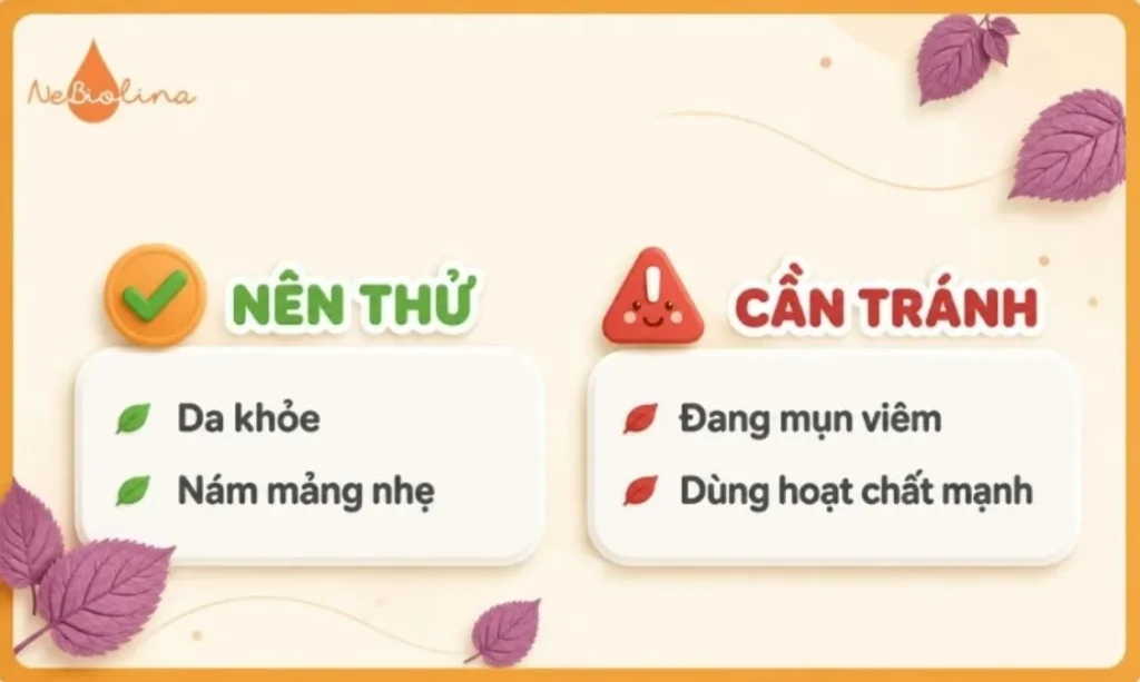 Da đang bị mụn viêm hoặc đang treatment không nên dùng lá tía tô trị nám