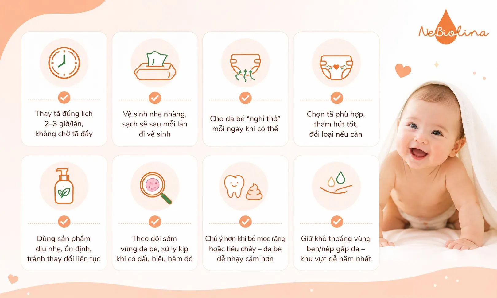 Các biện pháp phòng ngừa hăm tã nổi mụn cho bé