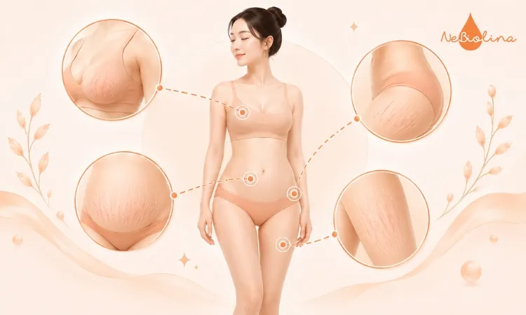 Bụng, hông, ngực, đùi là các vị trí có thể bị rạn da