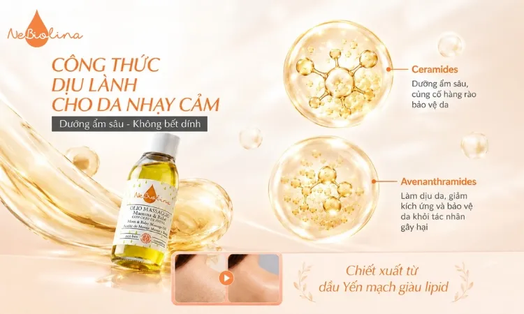 Dầu massage hữu cơ NeBiolina giúp dưỡng ẩm, hạn chế rạn da