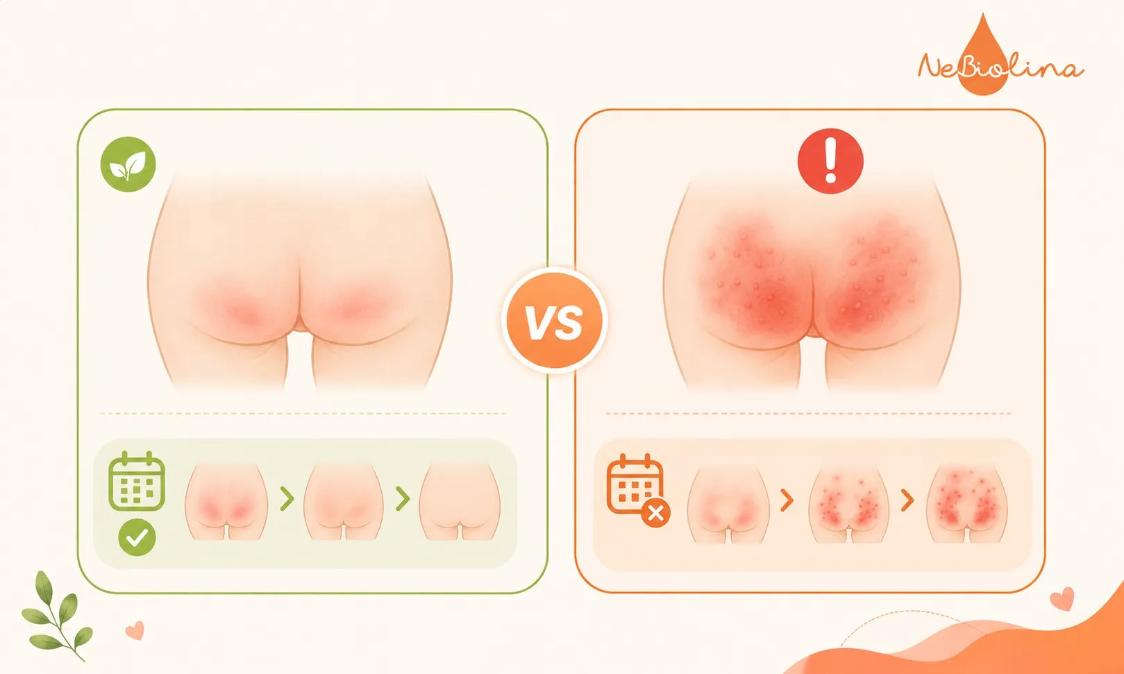 Hăm tã nặng không cải thiện hoặc có xu hướng xấu đi dù đã chăm sóc vệ sinh cơ bản