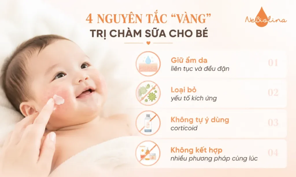 Những nguyên tắc mẹ cần biết khi trị chàm sữa cho bé
