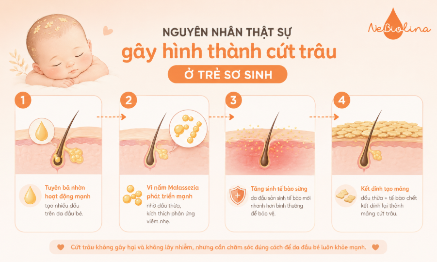 Những nguyên nhân thật sự gây hình thành cứt trâu ở trẻ sơ sinh