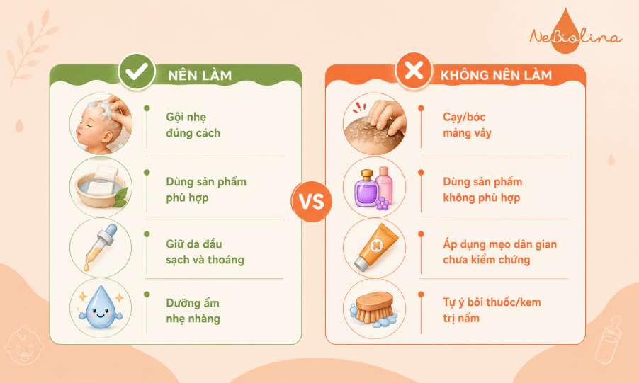 Mẹ cần lưu ý khi chăm sóc da đầu bị cứt trâu ở trẻ sơ sinh