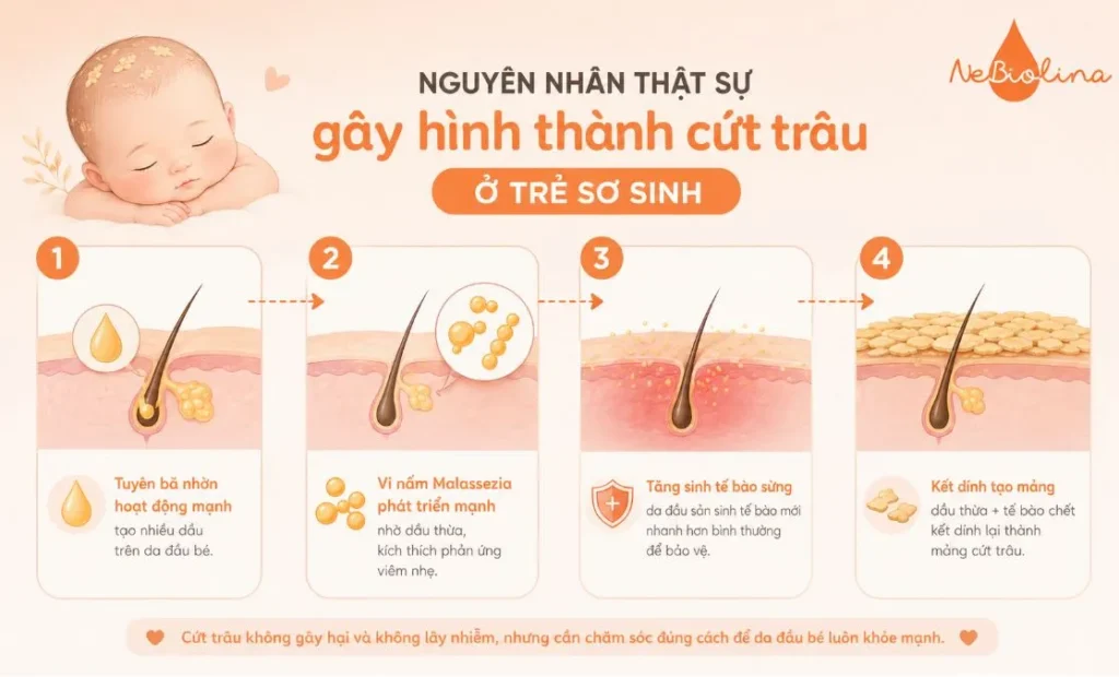 Những nguyên nhân thật sự gây hình thành cứt trâu ở trẻ sơ sinh