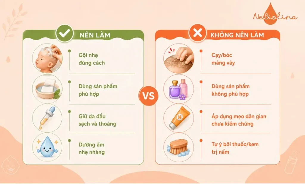 Mẹ cần lưu ý khi chăm sóc da đầu bị cứt trâu ở trẻ sơ sinh