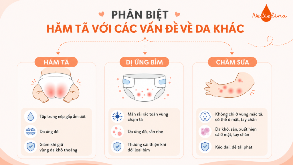 Mẹ cần phân biệt hăm tã với các vấn đề về da khác