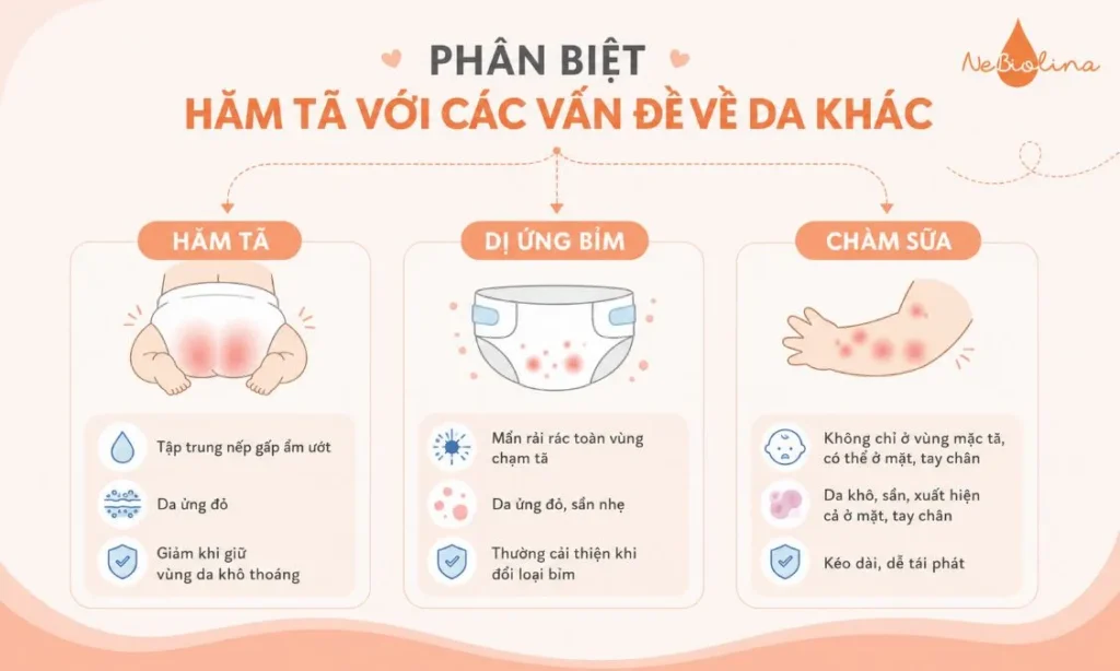 Mẹ cần phân biệt hăm tã với các vấn đề về da khác