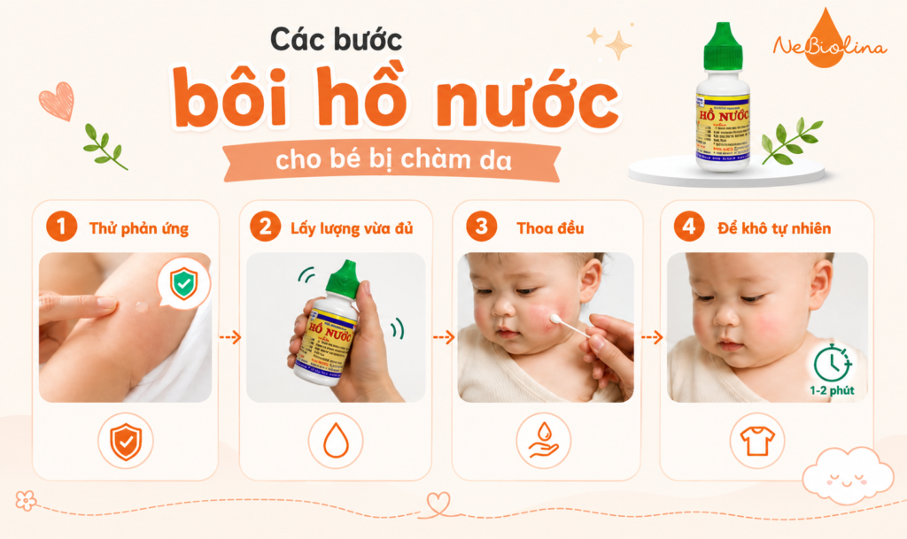 Các bước bôi hồ nước cho bé bị chàm da