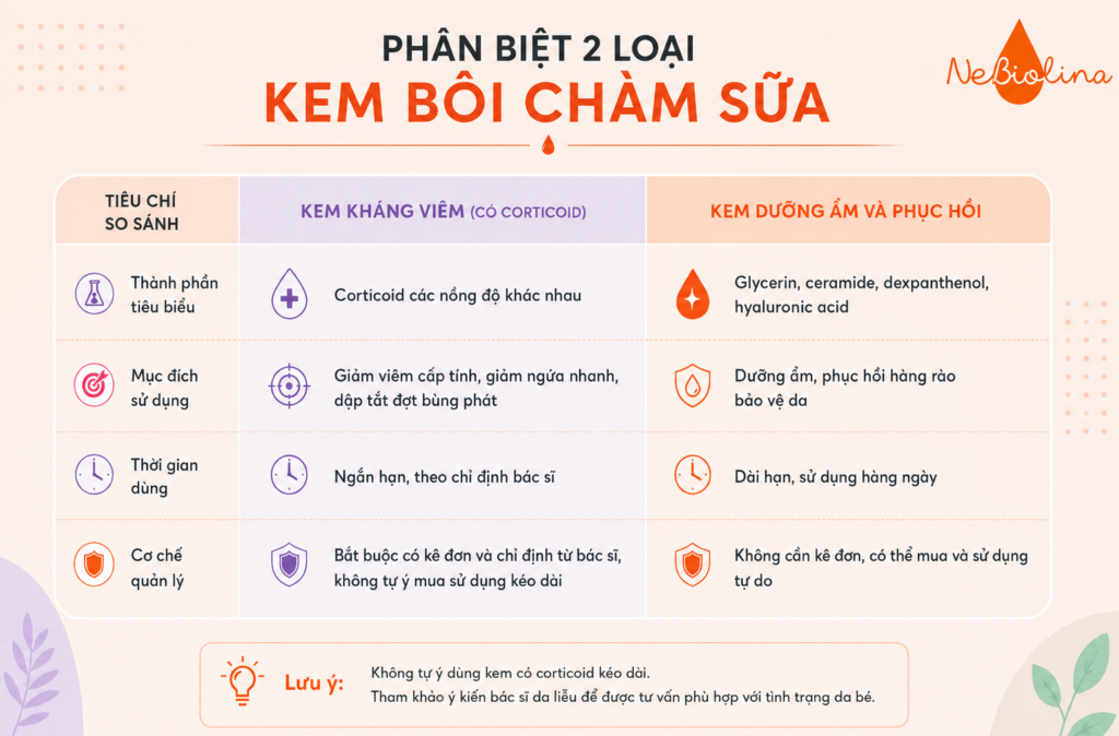 Phân biệt 2 loại kem bôi chàm sữa