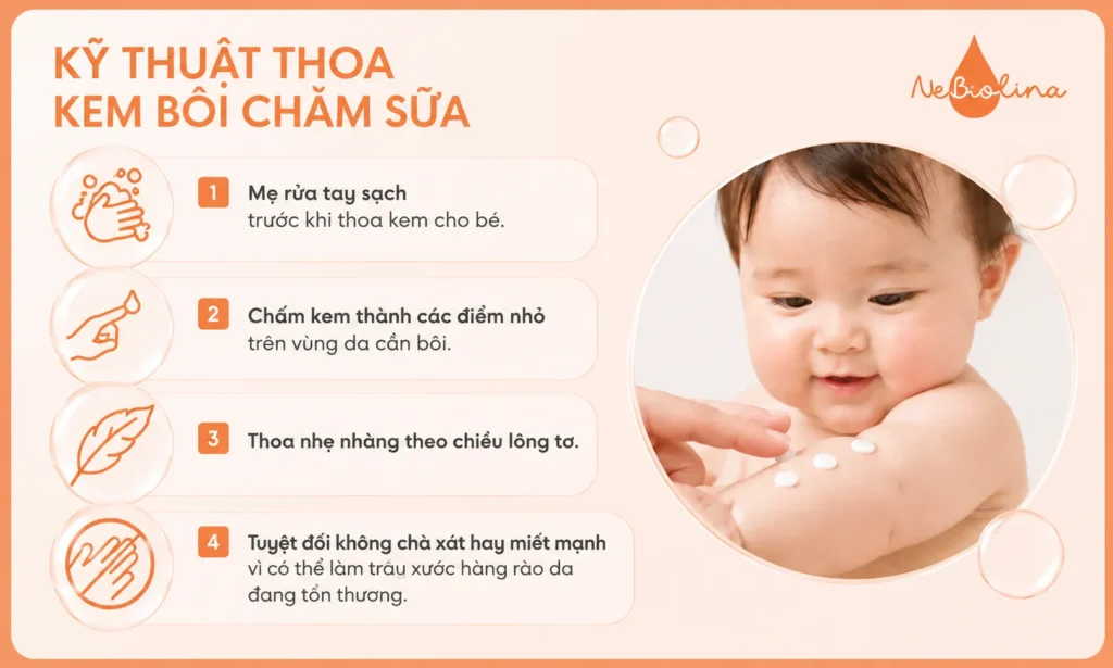Mẹ cần lưu ý kỹ thuật khi bôi kem chàm sữa cho bé