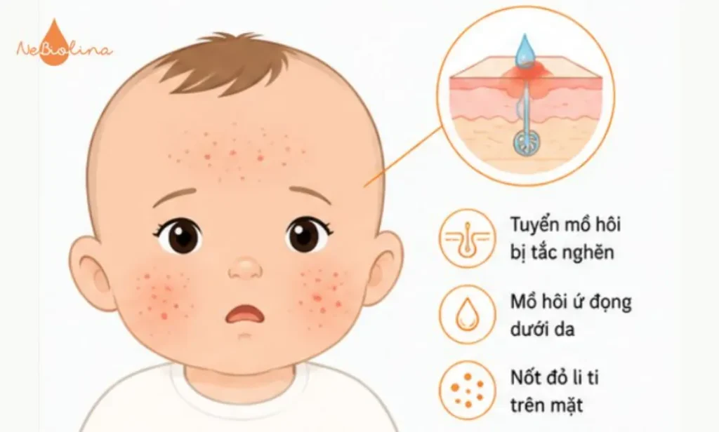 Rôm sảy ở mặt do tắc ống tuyến mồ hôi