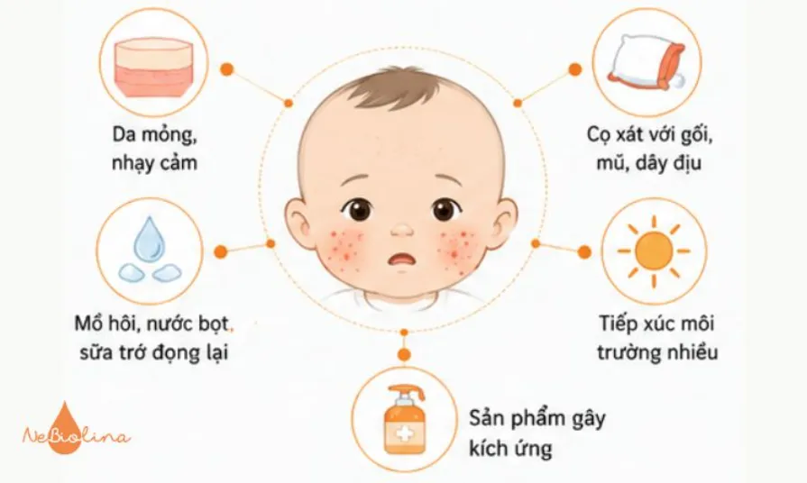 Những yếu tố làm tăng nguy cơ rôm sảy ở mặt