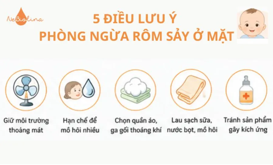 5 cách phòng ngừa rôm sảy ở mặt trẻ sơ sinh.