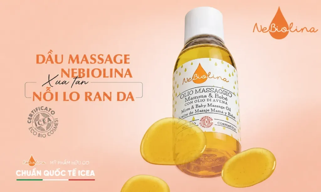 Dầu massage chiết xuất yến mạch hữu cơ NeBiolina giúp dưỡng ẩm, hạn chế rạn da