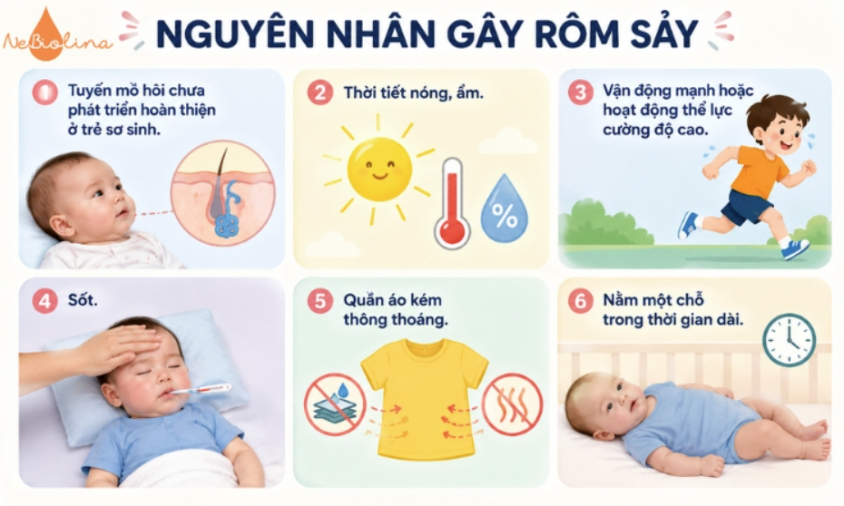 Rôm sảy có thể xảy ra do nhiều nguyên nhân khác nhau.