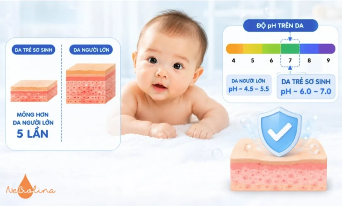 Da của trẻ sơ sinh nhạy cảm hơn da người trưởng thành.