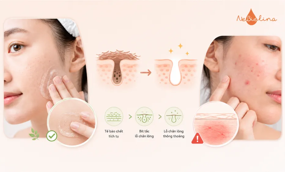 Da mụn nên tẩy tế bào chết nhưng cần dựa trên mức độ tổn thương thực tế của da