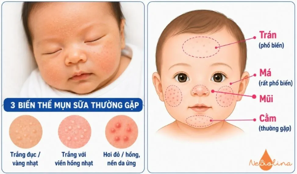 Mụn sữa là tình trạng thường gặp ở trẻ sơ sinh.
