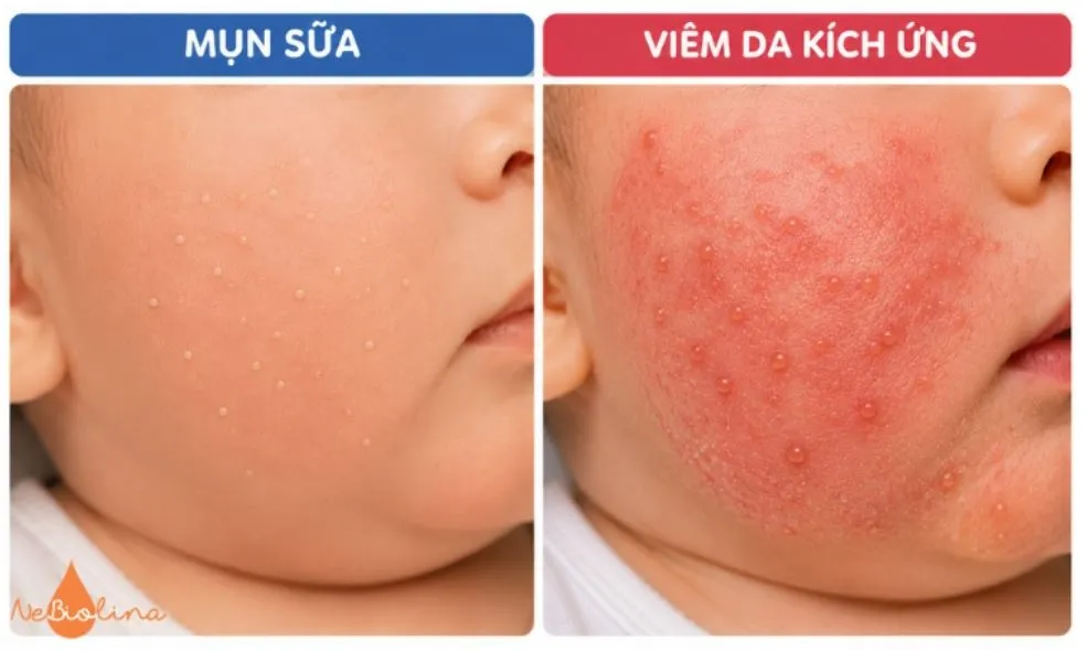 Sự khác nhau giữa mụn sữa và viêm da kích ứng.