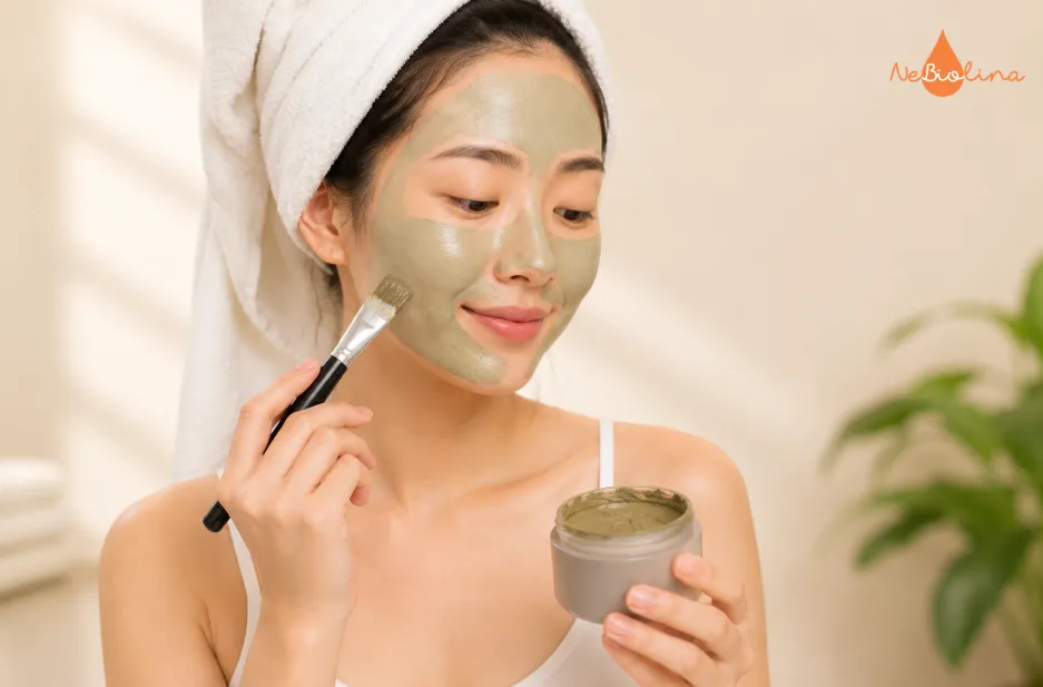 Mặt nạ đất sét giúp hấp phụ dầu thừa và hỗ trợ làm sạch lỗ chân lông.