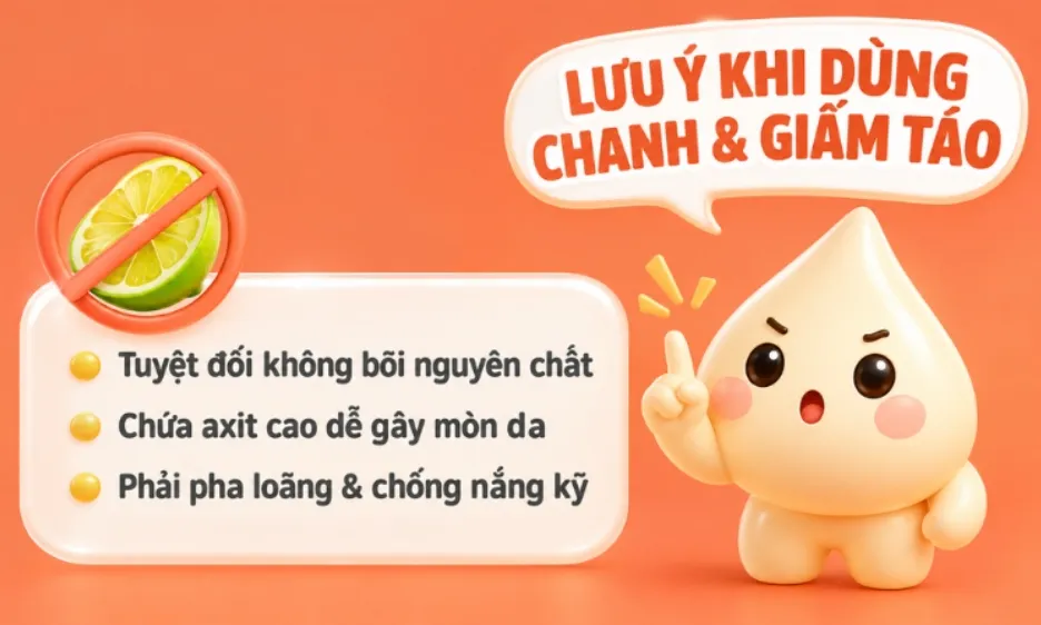 Chanh & giấm táo chứa nhiều acid có thể gây bỏng da nếu bôi trực tiếp