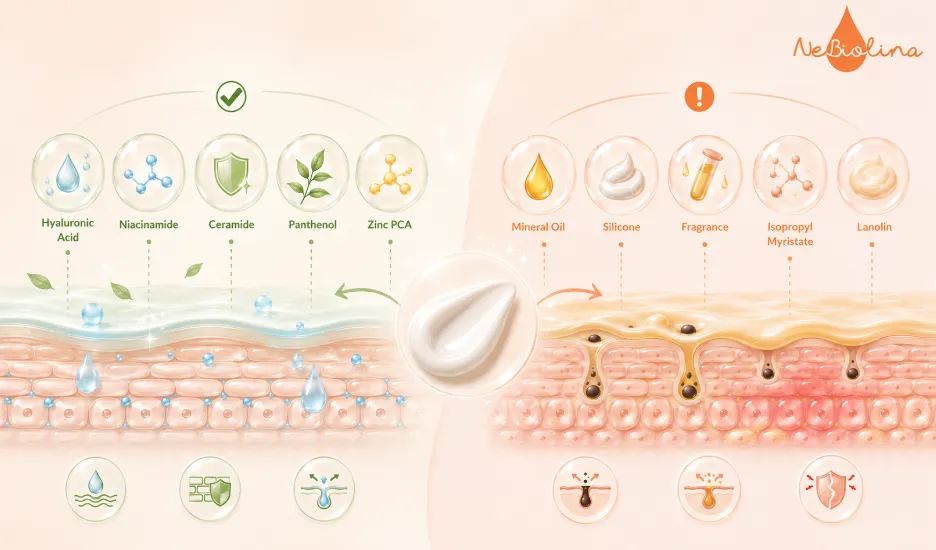 Các thành phần nên có và nên tránh trong kem dưỡng cho da mụn