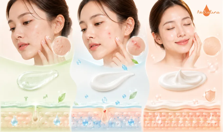 Lựa chọn kết cấu kem dưỡng phù hợp với từng tình trạng da mụn.