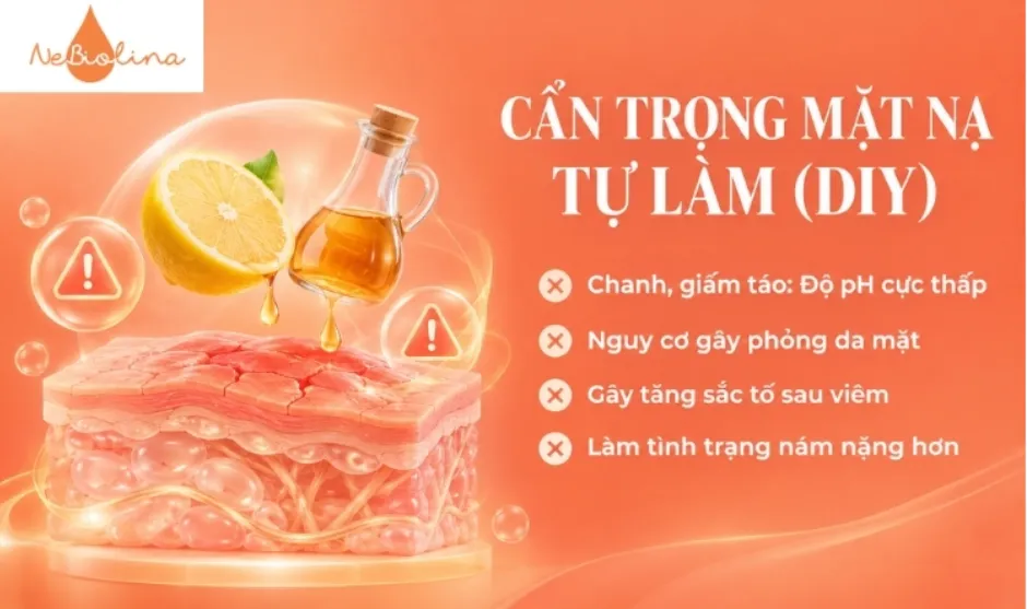 Không nên thêm các thành phần như chanh, giấm, baking soda vào mặt nạ DIY