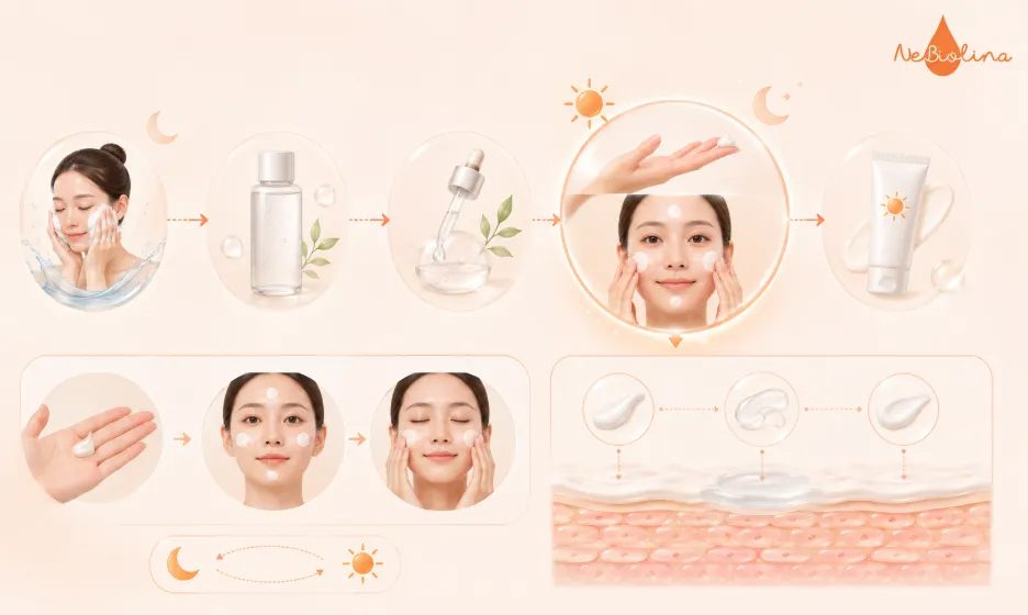 Quy trình sử dụng kem dưỡng đúng cách trong chăm sóc da mụn.