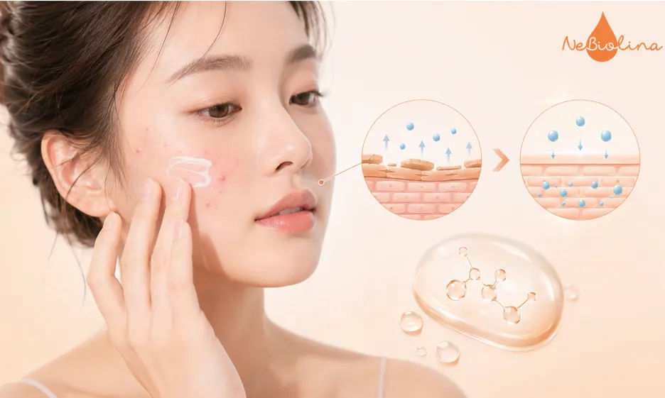 Dưỡng ẩm dịu nhẹ giúp phục hồi hàng rào bảo vệ da mụn viêm, mụn mủ.