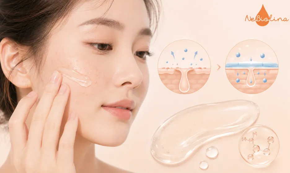 Dưỡng ẩm mỏng nhẹ giúp da mụn ẩn thông thoáng, hạn chế bít tắc lỗ chân lông.