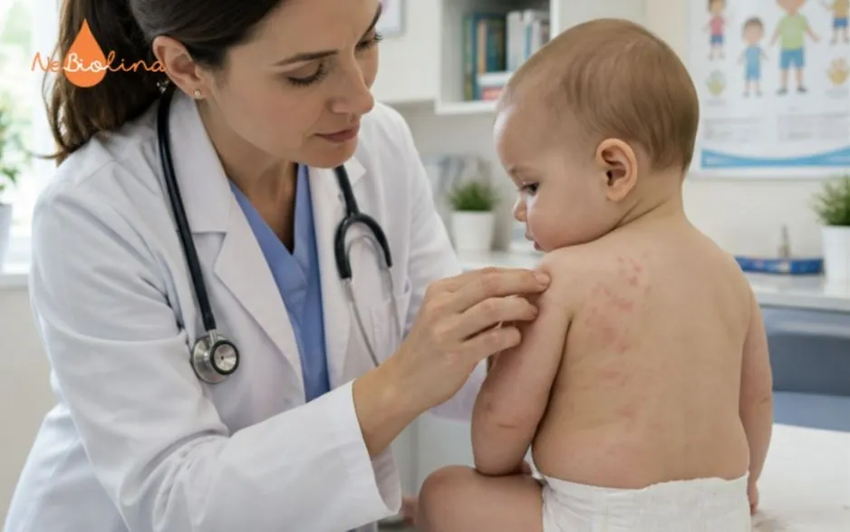 Ba mẹ cần đưa bé tới bệnh viện khi thấy mụn lan rộng hoặc sưng đỏ