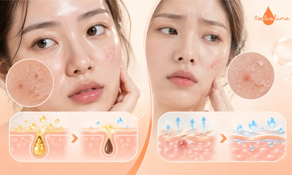Phân biệt da dầu mụn và da mụn khô thiếu nước để kiểm soát dầu đúng cách.