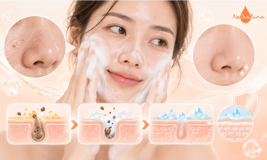 Làm sạch dầu thừa, thông thoáng lỗ chân lông và giữ ẩm cho da mụn