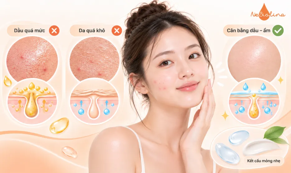 Cân bằng dầu và độ ẩm cho da dầu mụn