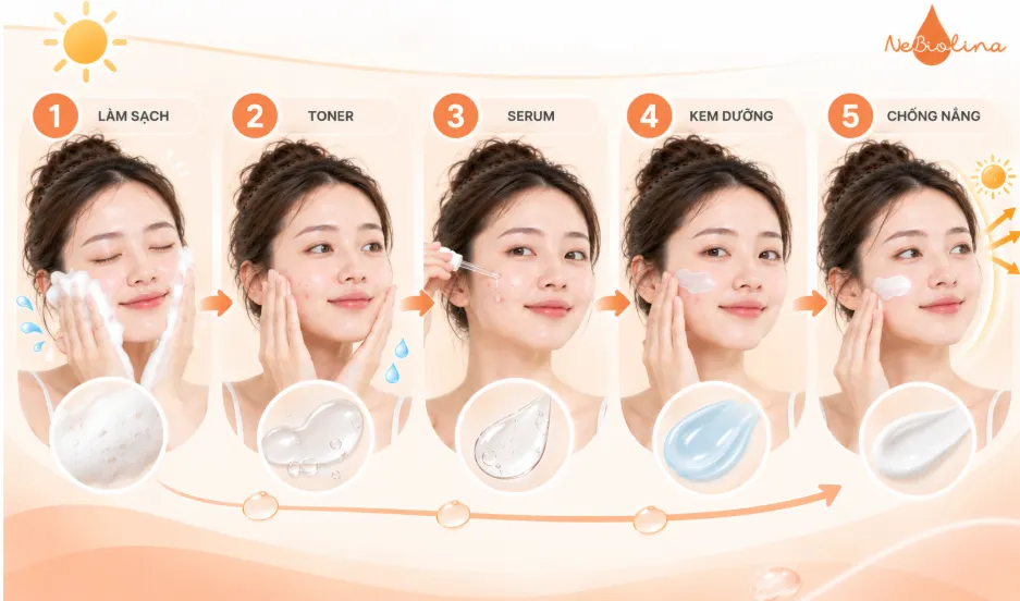 Quy trình skincare 5 bước cho da dầu mụn vào ban ngày