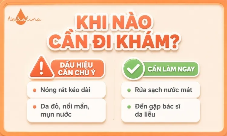 Nên dừng đắp mặt nạ và đi khám nếu da có các biểu hiện đỏ, nóng, nổi mẩn
