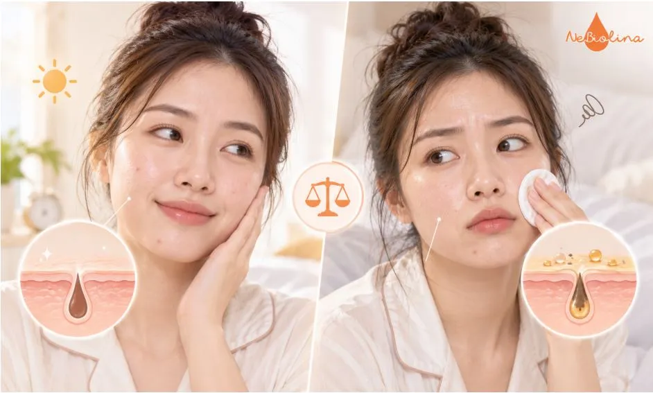 Tẩy trang buổi sáng tùy thuộc tình trạng da và lượng dầu thừa sau một đêm.