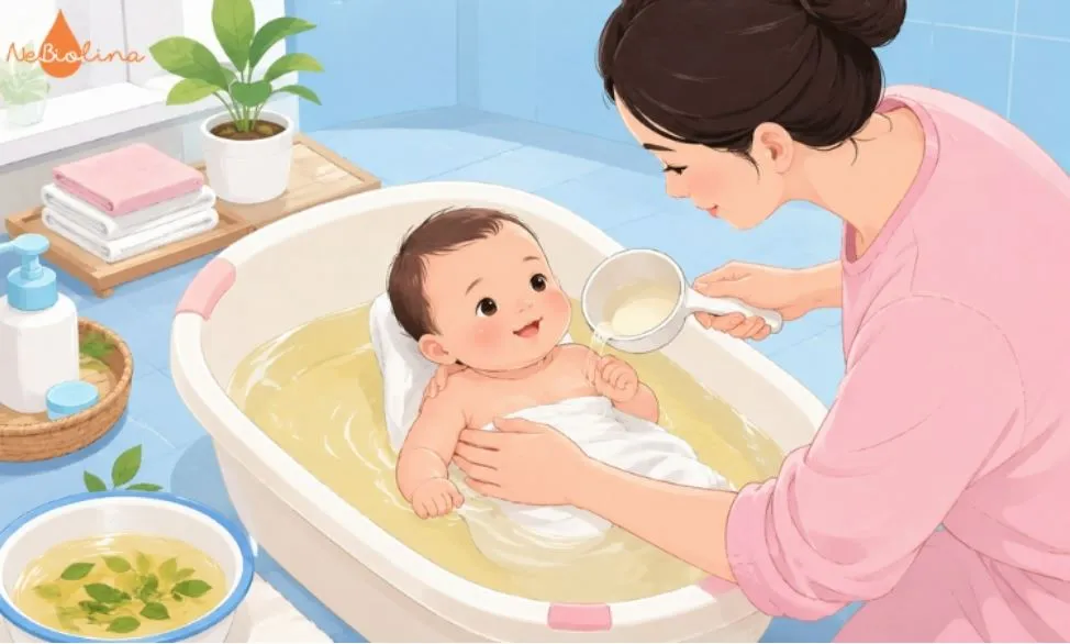 Tắm lá trị mụn sữa là phương pháp dân gian được nhiều người áp dụng.