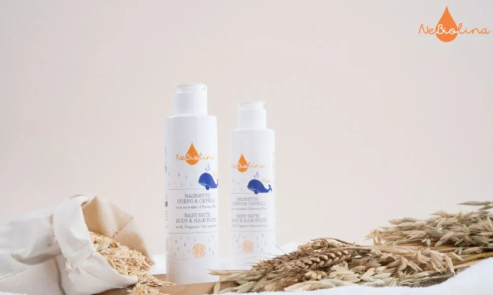 Sữa tắm organic NeBiolina phù hợp với trẻ sơ sinh bị mụn sữa.