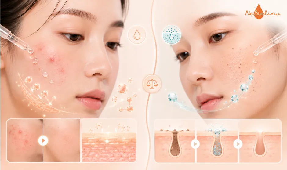 Da mụn viêm và mụn ẩn cần lựa chọn hoạt chất phù hợp với từng tình trạng.