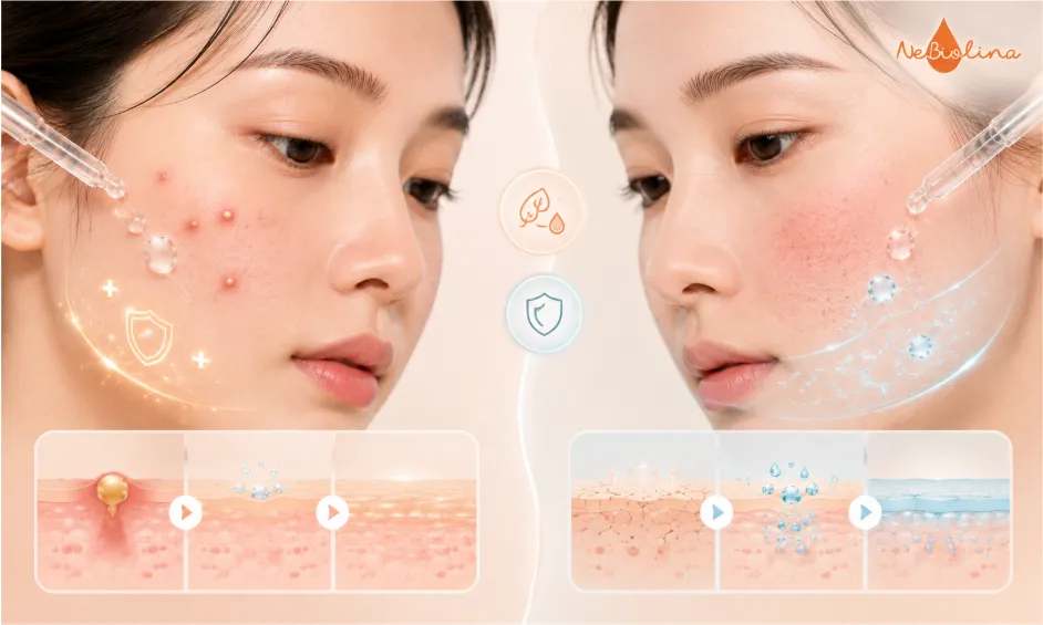 Da mụn mủ và da nhạy cảm cần ưu tiên làm dịu, phục hồi và hạn chế kích ứng.chọn hoạt chất phù hợp với từng tình trạng.