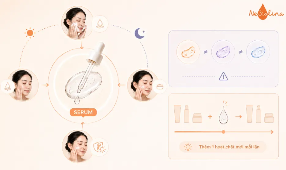 Kết hợp serum hợp lý giúp tối ưu routine và hạn chế kích ứng da.