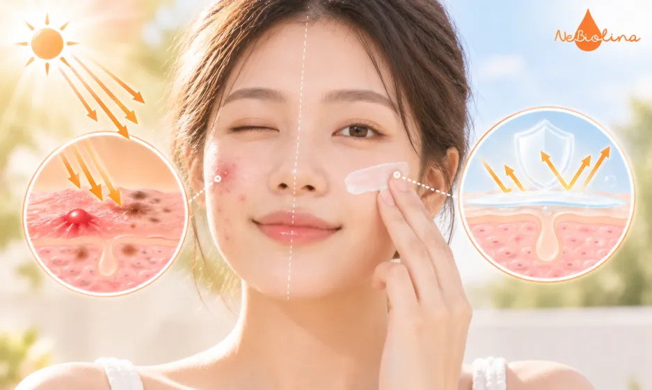 Da mụn hoàn toàn cần sử dụng kem chống nắng mỗi ngày