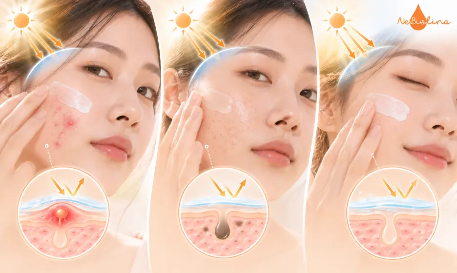 Lựa chọn kem chống nắng phù hợp với từng tình trạng da mụn.