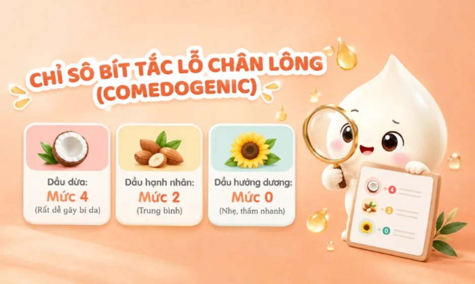 Chỉ số comedogenic của một số loại dầu thực vật phổ biến