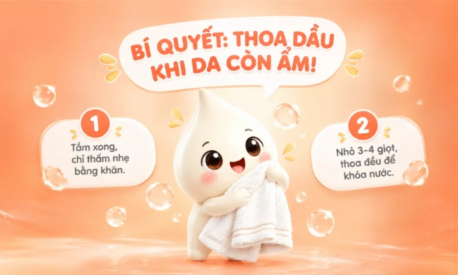 Dùng body oil ngay sau tắm, khi da còn ẩm